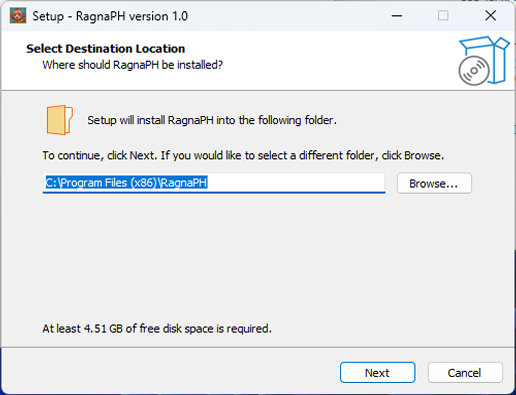 Installer step 1: Select Destination Location