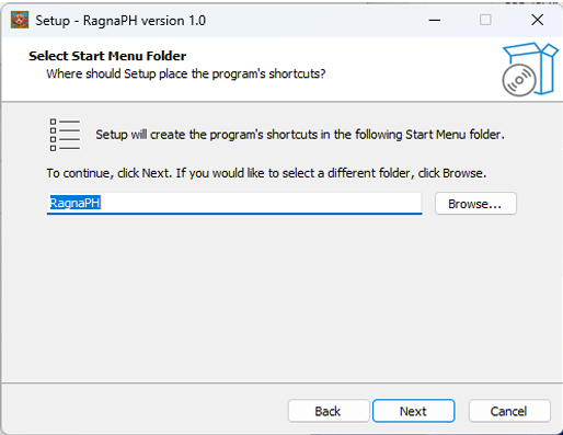 Installer step 2: Start Menu folder selection
