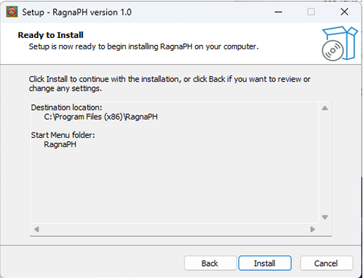 Installer step 3: Ready to Install summary screen